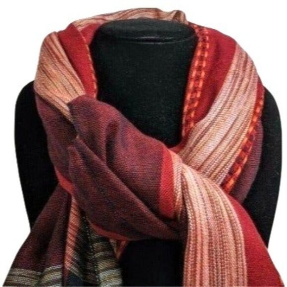 Handwoven Striped Fringed Scarf In Earthy Tones 9c - Picture 1 of 6